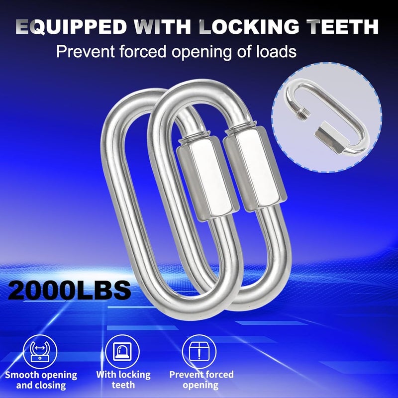 XHMAXE 15PCS 3 Inches Quick Link Chain Connectors, M8 Screw Heavy Duty Chain Links, 5/16" Galvanized Steel Locking Carabiners for Connecting Hammock, Key Chain, Pet Leash,Gym,Camping, 1525 Lbs Capacity - Image 3